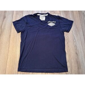 Aeropostale Mens Navy Blue V-Neck Graphic T-Shirt Embroidered Logo Size M